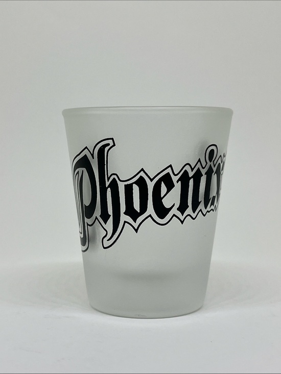 Other - Frosted White Glass Tumbler with Black Script Phoenix Logo
